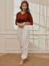 Women's Maroon Cambric Cotton Crop Top With White Cotton Lycra Harem Pants Yoga Set